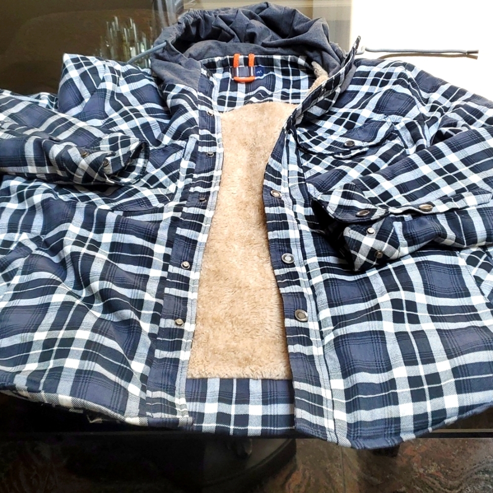 New Men's black/white plaid warm work jacket Large regular snap close